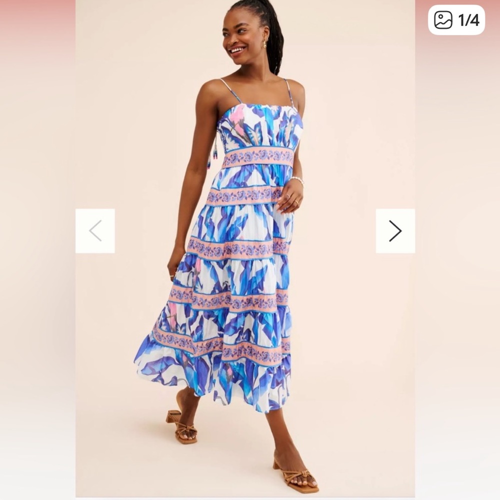 FARM Rio Blue and Pink Floral Midi Dress